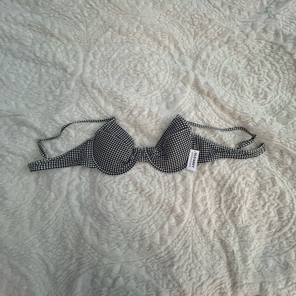Old Navy Black and White Checkered Bikini Top